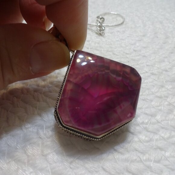 Beautiful PINK SOLAR AGATE Handmade Sterling 925 Pendant/Chain #827C - Picture 1 of 3